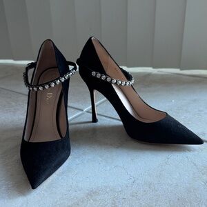 Dior Black Heels with Sparkling Crystal Strap